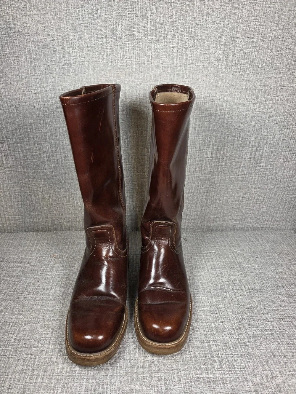 Vintage Levi's Campus Shiny Brown Leather Western Motorcycle Boots Men's 10